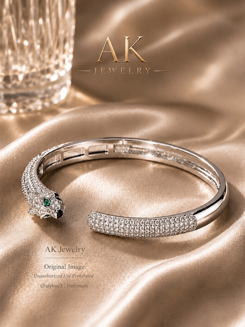💎LUXURY Panther Open Bracelet Lux Pave Sophisticated Statement Cuff